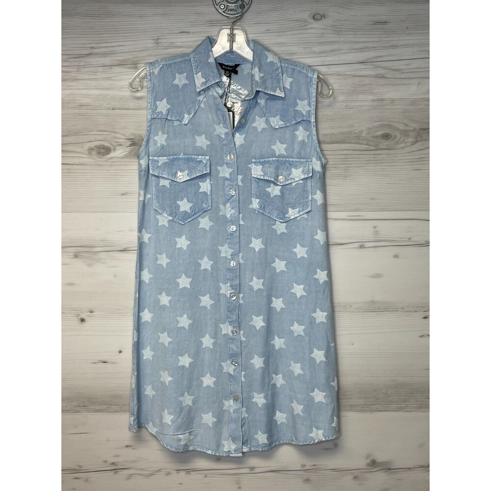 Sim‎ & Sam Tank Top XS Womens Blue Star Print Button Up Lightweight